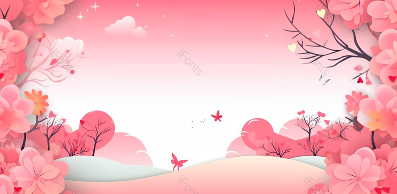 母亲节文艺手绘插画花朵粉色banner展板背景蝴蝶花草树木,插画/手绘图,插画/手绘图库,插画/手绘图下载,插画/手绘